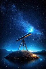 Telescope pointed at the Milky Way on a starry night.