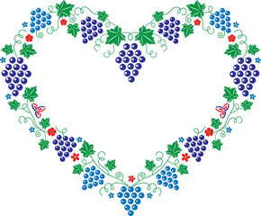 Moravian folklore ornaments with grapes folded into a heart shape