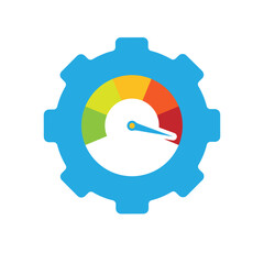 Productivity icon. Management. Gears with maximum speedometer. manager, success. flat design style.