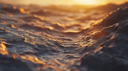 Golden hour bathes rippling ocean waves in ethereal sunlight splendor