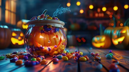 Fototapeta premium 3D Rendering Halloween Candy Jar Overflow Effect Pictures