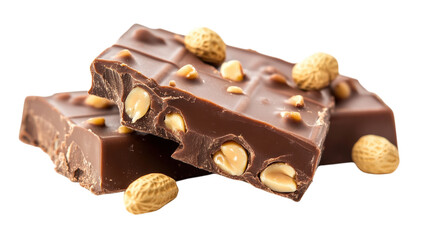 Chocolate bars with peanuts isolated on a transparent background 