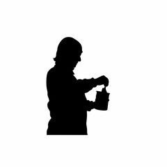 Silhouette of lab worker sealing stool sample container isolated on white background