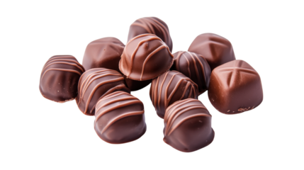 Chocolate candies pile isolated on a transparent background