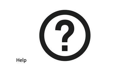 A black question mark inside a circle on a white background with help text in the corner