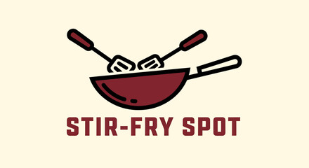 Logo for Stir-Fry Spot restaurant, featuring a wok and spatulas.