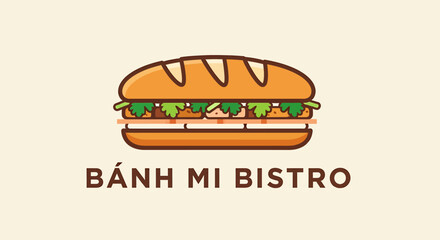 A logo for a Banh Mi Bistro, featuring a stylized illustration of a Banh Mi sandwich.