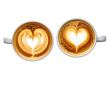 Two latte art cups, heart design