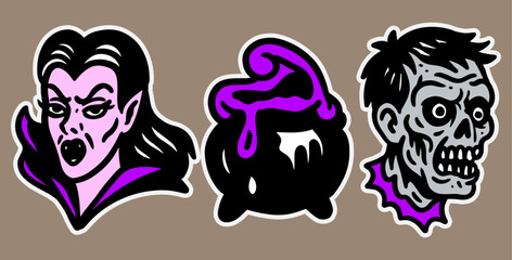 Halloween pack set stickers Ghost Witch Knife Eyeball Frankenstein Skull Spider Poison Zombie tomb monster sticker