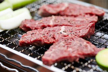 grilled beef steak on grill