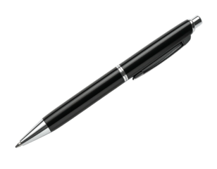 Sleek black ballpoint pen, angled view