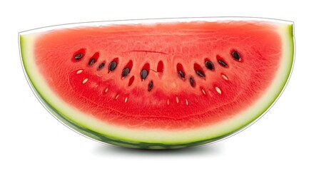 Juicy watermelon slice with refreshing red flesh and black seeds