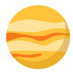 2d illustration of a yellow planet with layered surface textures, representing astronomy, outer space, galaxy, cosmos, solar system, and exploration.
