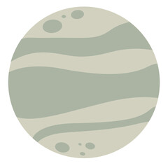 2d illustration of a gray planet with surface textures, symbolizing astronomy, outer space, cosmos, exploration, science, solar system, and imagination.
