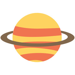 2d illustration of an orange planet with surrounding ring, representing outer space, galaxy, astronomy, universe, imagination, exploration, and cosmic mystery.
