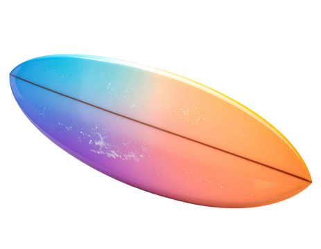 Colorful surfboard, ombre design, slight imperfections