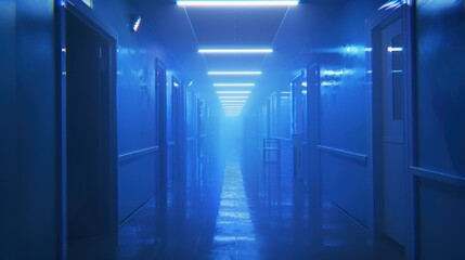 Neon blue corridor interior