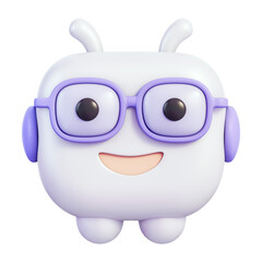 Chatbot assistant character with glasses and headset for customer support 3d illustration