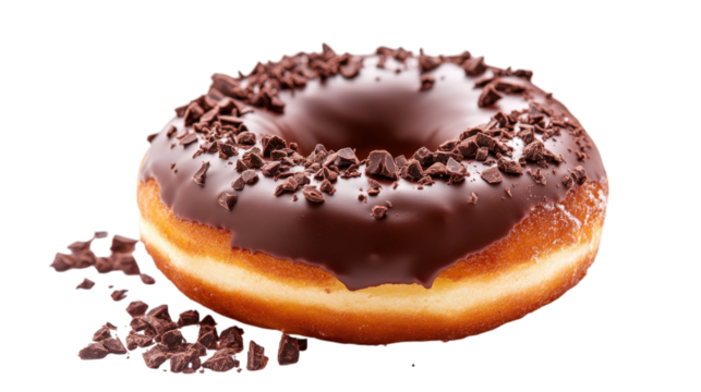 Chocolate iced donut with sprinkles isolated on a transparent background
