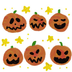 ハロウィンのかぼちゃ 、手描き、イラスト