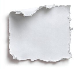 Obraz premium A torn, square piece of off-white paper with a curled edge, isolated on a white background, showing a subtle shadow