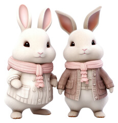Obraz premium PNG Adorable rabbits in winter clothes
