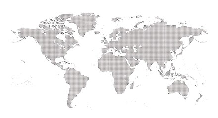 Global perspective dot matrix world map illustrating the interconnectedness of continents and oceans