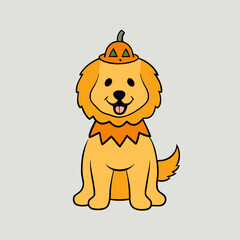 Adorable Golden Retriever in Pumpkin Costume -Dog Vector Illustration