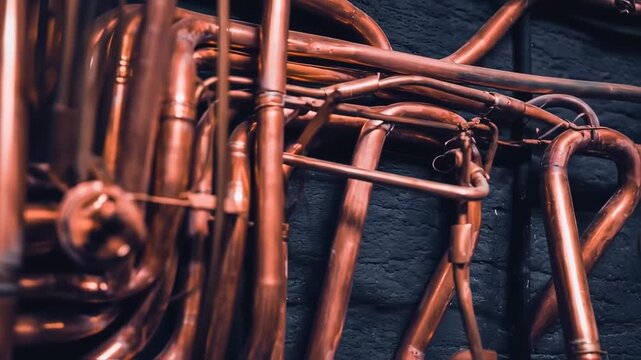 Intricate network of copper pipes