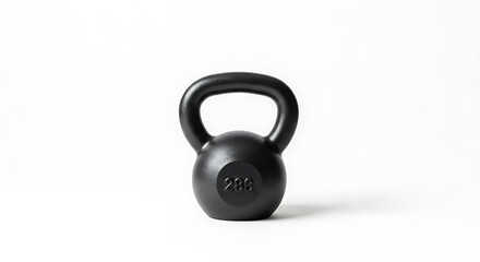 Isolated black kettlebell on a white background with a handle and weight marking in the center ai generated
