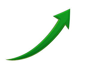 Green upward-pointing arrow, stylized with a curve