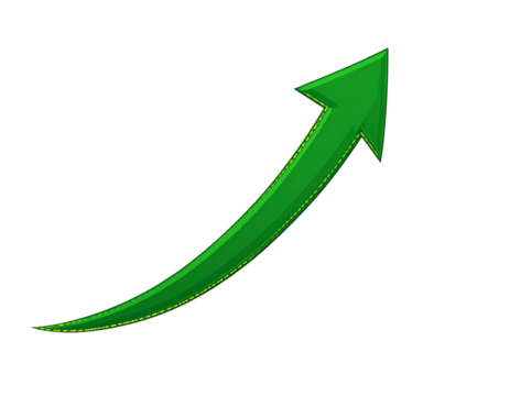 Green upward-pointing arrow, stylized with a curve