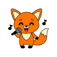 Cute Singing Fox Cartoon Vector Illustration