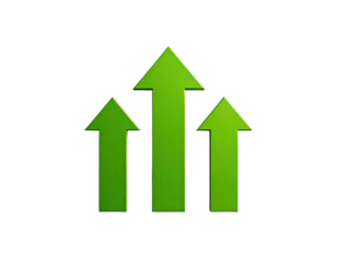 Three upward-pointing, lime-green arrows against a black background, giving a sense of growth and progress
