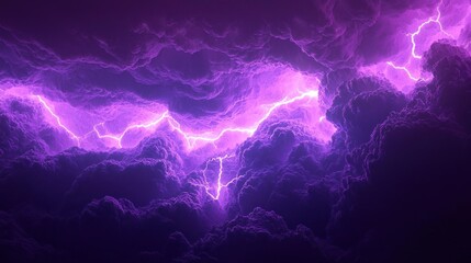 Purple lightning striking clouds background