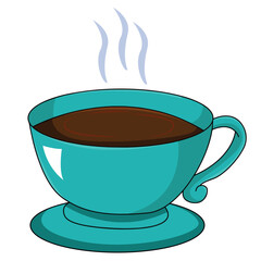 Cute cartoon hand drawn vector hot coffee or tea cup clipart.