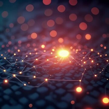 Abstract network graphic with glowing points and lines, creating a complex interconnected system.