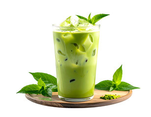 Iced matcha drink in glass