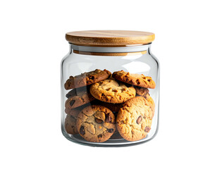 Glass jar filled with assorted cookies, topped with a bamboo lid