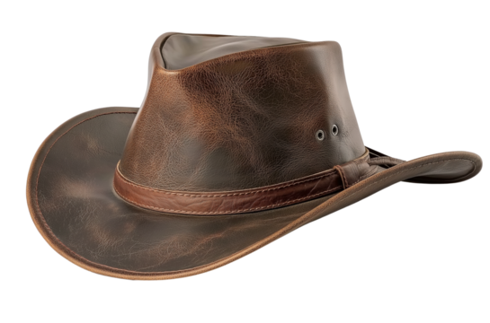 Cowboy Hat Western Leather Fedora, Vintage Rancher Sheriff Style Fashion Accessory Isolated CutOut