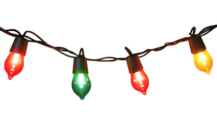 Christmas lights red green yellow isolated on a transparent background