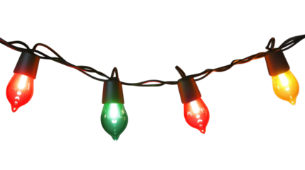 Christmas lights red green yellow isolated on a transparent background