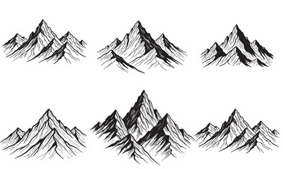 Silhouettes of Six Mountain Peaks