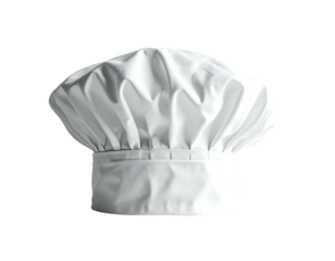 White chef's hat,  full view, isolated on black