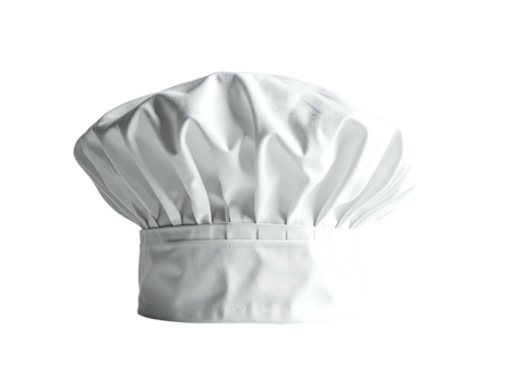 White chef's hat,  full view, isolated on black