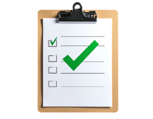 Clipboard with checklist and green checkmark