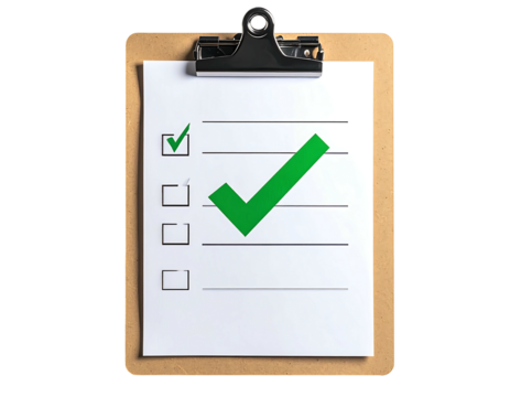 Clipboard with checklist and green checkmark