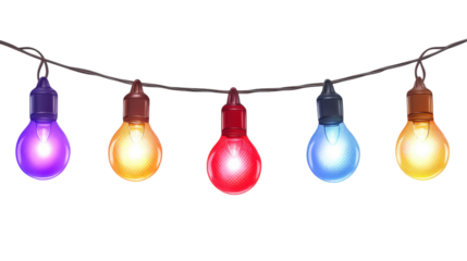 Colorful String Lights isolated on a transparent background