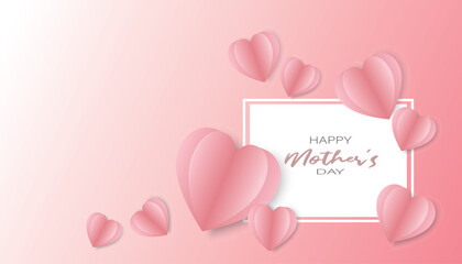 Happy Mother's Day. Happy Mother's Day. Beautiful paper cut heart shape on pink background, flat lay. vector, illustration