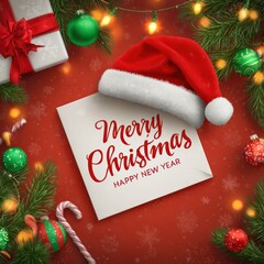 Christmas background with santa hat and decorations